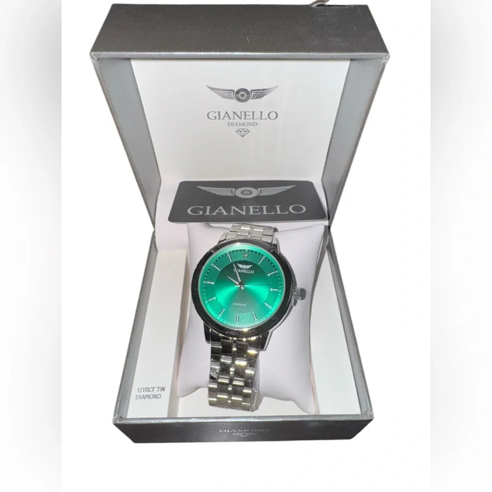 Gianello Genuine Diamond Prism Round Silver Link Men Watch